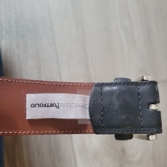 Perry Ellis Reversible Leather Belt Black & Brown With Silver-Tone Buckle - Picture 2 of 5